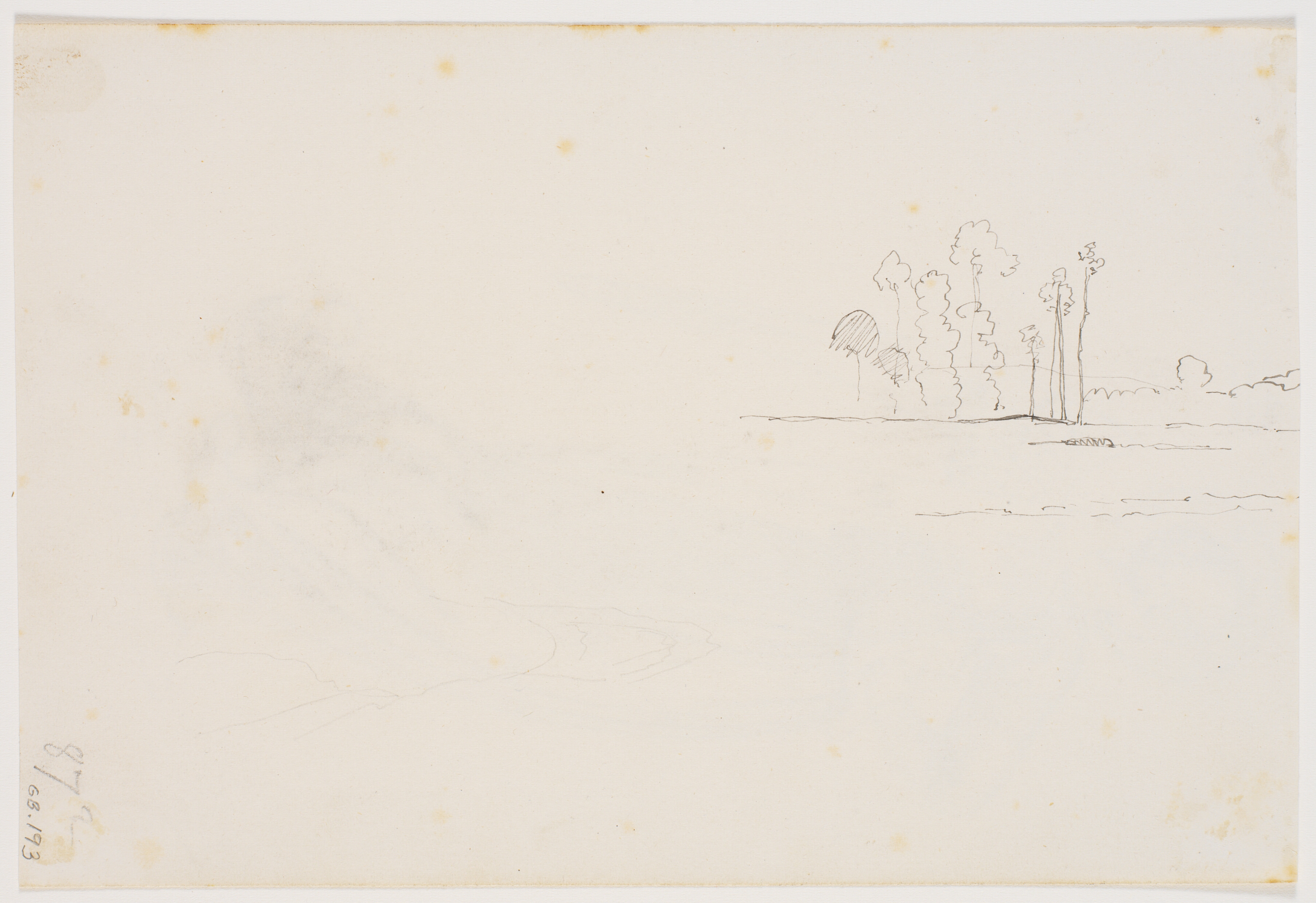 Løst landskabsstudie, delvist beskåret, og blyant-skrads